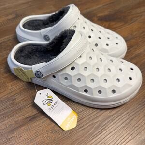 Joybees Varisity Lined Clog Cozy Removable Faux Fur Liner White Women 9 Men 7